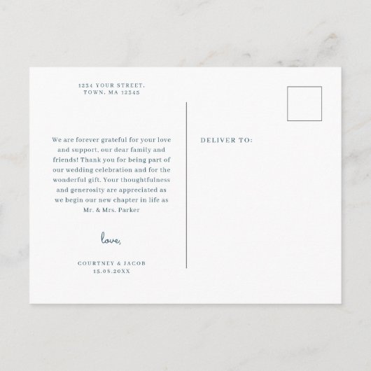 Blue and Pink Watercolor vielen Dank Postcard Einladungspostkarte (Rückseite)