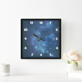 Blue and Purple Cosmic Space Image Quadratische Wanduhr (Zuhause)
