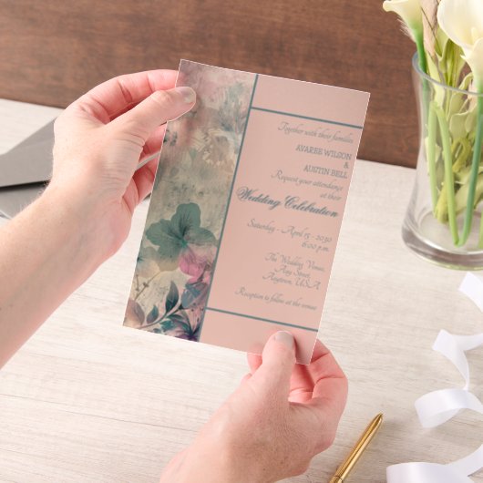 Blue and Purple Floral Framed Wedding Pergament Einladungen (Handgehalten)