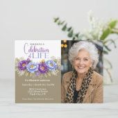 Blue and Purple Peony Celebration Of Life Einladung (Stehend Vorderseite)