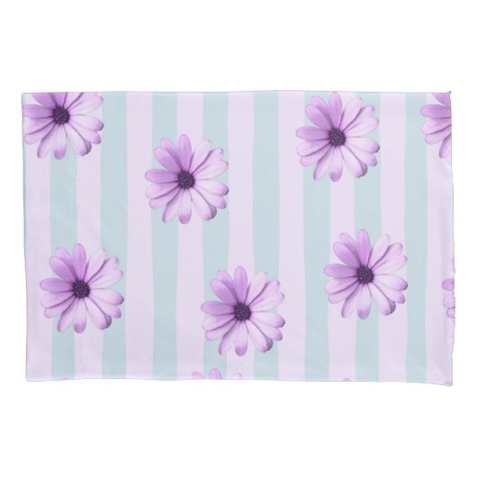 blue and purple striped daisy pattern kissenbezug (Vorderseite-Links)