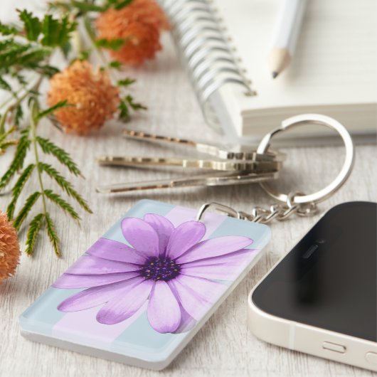 blue and purple striped daisy pattern schlüsselanhänger (Vorderseite rechts)