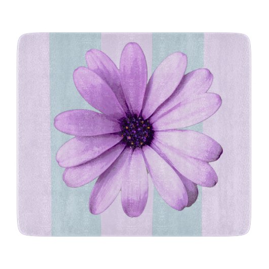 blue and purple striped daisy pattern schneidebrett (Vorderseite)