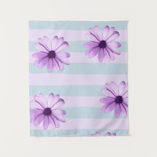 blue and purple striped daisy pattern wandteppich (Vorderseite)