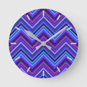 Blue and purple zigzag stripes runde wanduhr