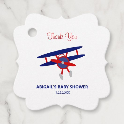 Blue and Red Airplane Baby Dusche Geschenkanhänger (Vorderseite)