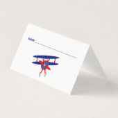 Blue and Red Airplane Baby Dusche Platzkarte (Rückseite)