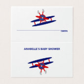 Blue and Red Airplane Baby Dusche Platzkarte (Außenseite Aufgefaltet)