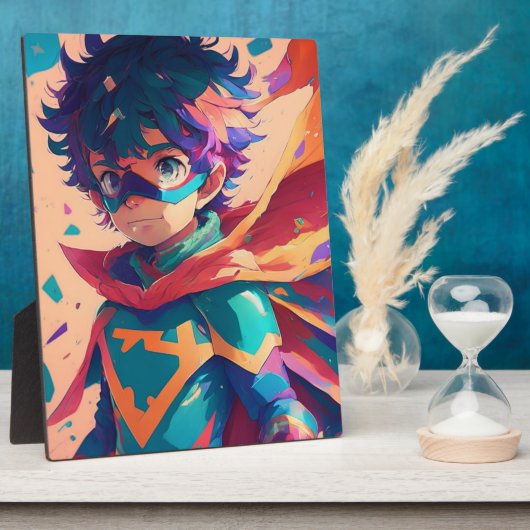 Blue and Red Anime Superhero Boy Fotoplatte (Seite)