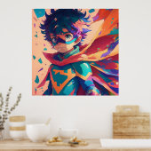 Blue and Red Anime Superhero Boy Poster (Küche)