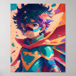 Blue and Red Anime Superhero Boy Poster