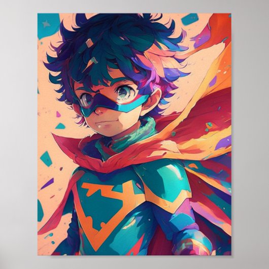 Blue and Red Anime Superhero Boy Poster (Vorne)