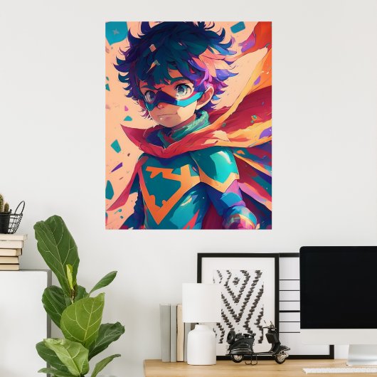 Blue and Red Anime Superhero Boy Poster (Heimbüro)