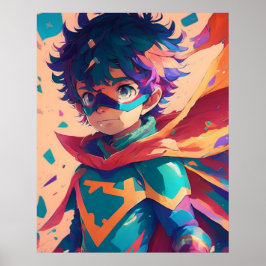 Blue and Red Anime Superhero Boy Poster