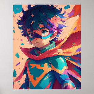 Blue and Red Anime Superhero Boy Poster