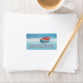 Blue and Red Boat am See Adressaufkleber (Insitu)