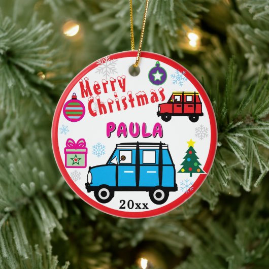 Blue and Red Cars PHOTO NAME Keramik Ornament (Baum)