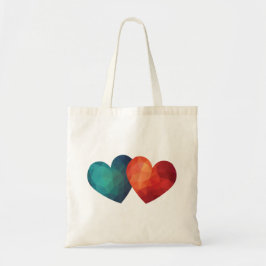 Blue and Red Hearts, modern geometric design Tragetasche