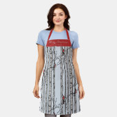 Blue and Red Merry Christmas Kardinal Bird Birch Schürze (Getragen)