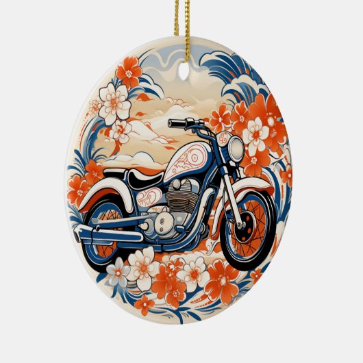 Blue and Red Motorrad Chiyogami Ornament (Rechts)