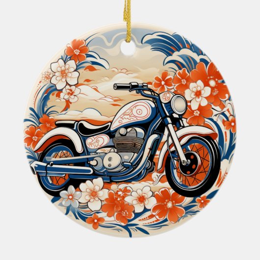 Blue and Red Motorrad Chiyogami Ornament (Hinten)