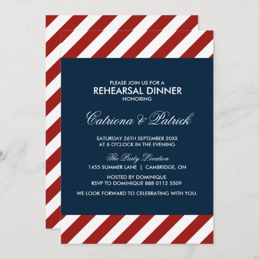 Blue and Red Nautical Probe Dinner Einladung (Vorne/Hinten)