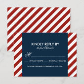Blue and Red Nautical Stripes Wedding RSVP Card Karte (Vorne/Hinten)