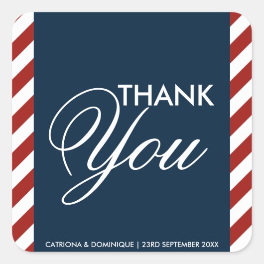 Blue and Red Nautical Wedding Danke Sticker (Vorderseite)