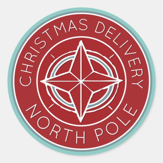 Blue and Red North Pole Lieferstift Weihnachtsaufk Runder Aufkleber (Vorderseite)