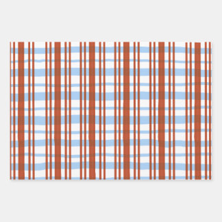 Blue and Red Plaid / Stripe Gift Wrap Geschenkpapier Set