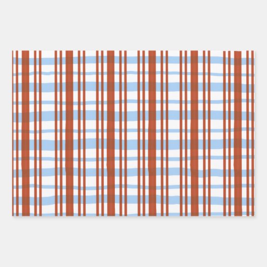 Blue and Red Plaid / Stripe Gift Wrap Geschenkpapier Set (Vorderseite)