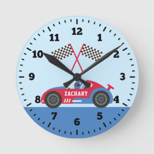Blue and Red Race Racer Boys Bed Wall Decke Runde Wanduhr