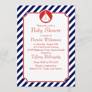 Blue and Red Sailboat Babydusche Einladung