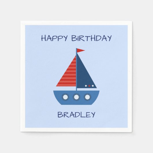 Blue and Red Sailboat Birthday Serviette (Vorderseite)