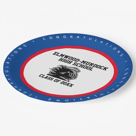 Blue and Red School Colors, Graduierungspartei Pappteller (Schrägansicht)