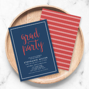 Blue and Red Script Grad Party Einladung