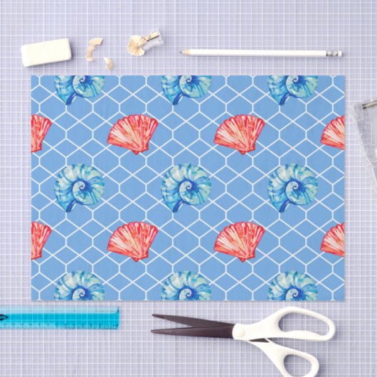 Blue and Red Seashells Seidenpapier (Handwerk)