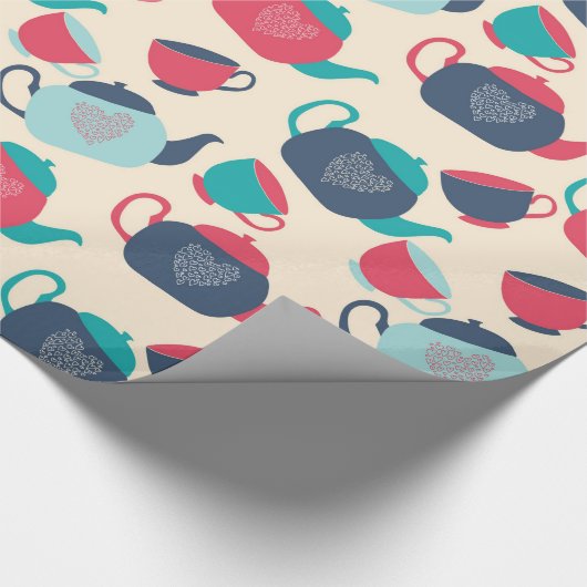 Blue and Red Teapopots and Tee Cups Geschenkpapier (Ecke)