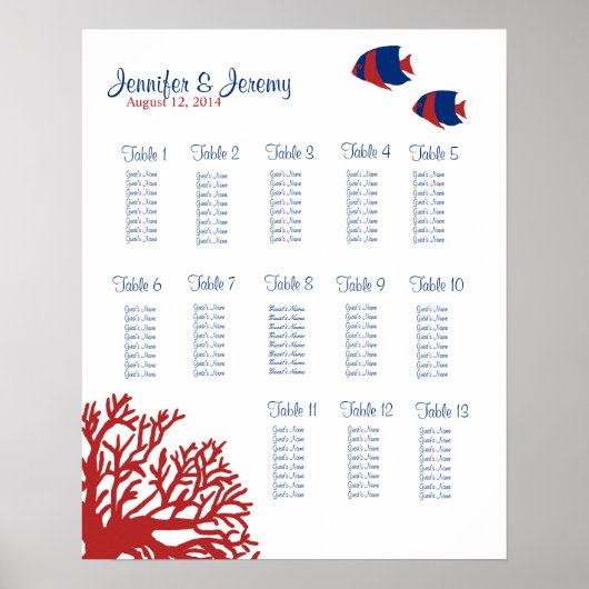 Blue and Red Tropical Fish Seating Chart 16x20 Poster (Vorne)