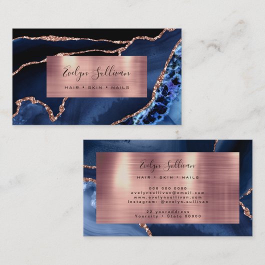 Blue and Rose Gold Fogate Visitenkarte (Vorne/Hinten)