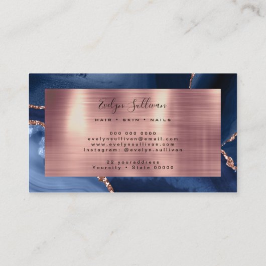 Blue and Rose Gold Fogate Visitenkarte (Rückseite)
