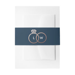 Blue and Rose Gold Wedding Ring Monogram Einladungsbanderole