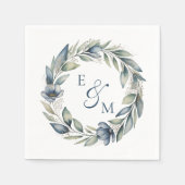 Blue and Sage Floral Wreath Wedding Napkin Serviette (Vorderseite)