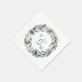 Blue and Sage Floral Wreath Wedding Napkin Serviette (Ecke)