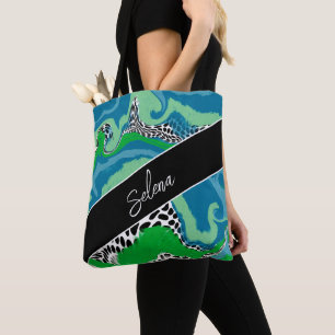 Blue and Sage Green Fluid Art Personalisiert Tasche