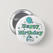 Blue and Sage Green Happy Birthday Button (Vorne & Hinten)