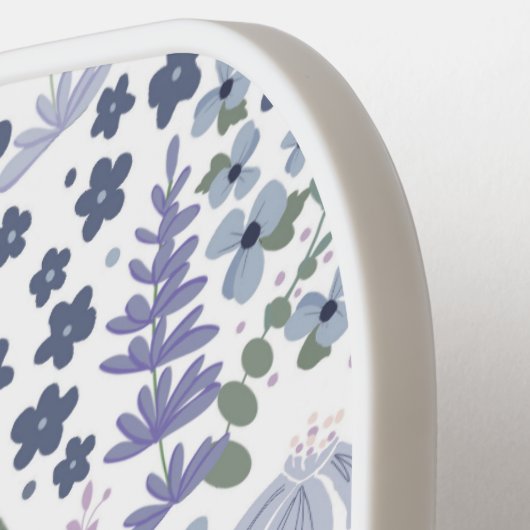 Blue and Sage Green Wildflower Pattern Pickleball Schläger (Linke Seite)