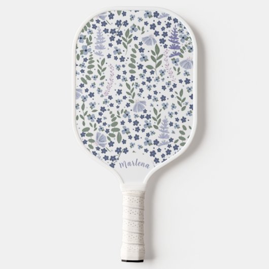 Blue and Sage Green Wildflower Pattern Pickleball Schläger (Rückseite)