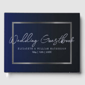 Blue and silber Minimalistisch Blue wede Guestbook Gästebuch (Vorderseite)