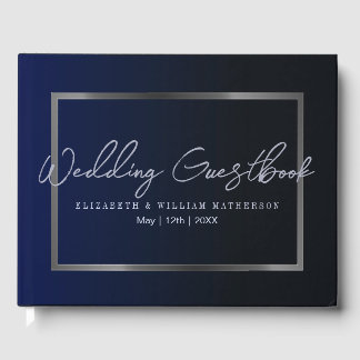 Blue and silber Minimalistisch Blue wede Guestbook Gästebuch